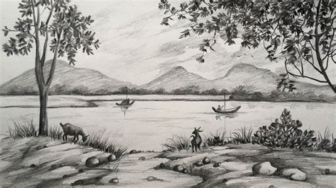 pencil sketch landscape|How to Draw a simple Landscape .